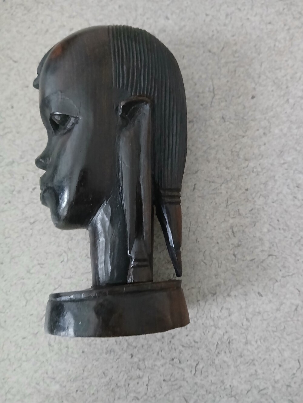 Hand-Carved Brown Black Wooden African Bust Sculpture